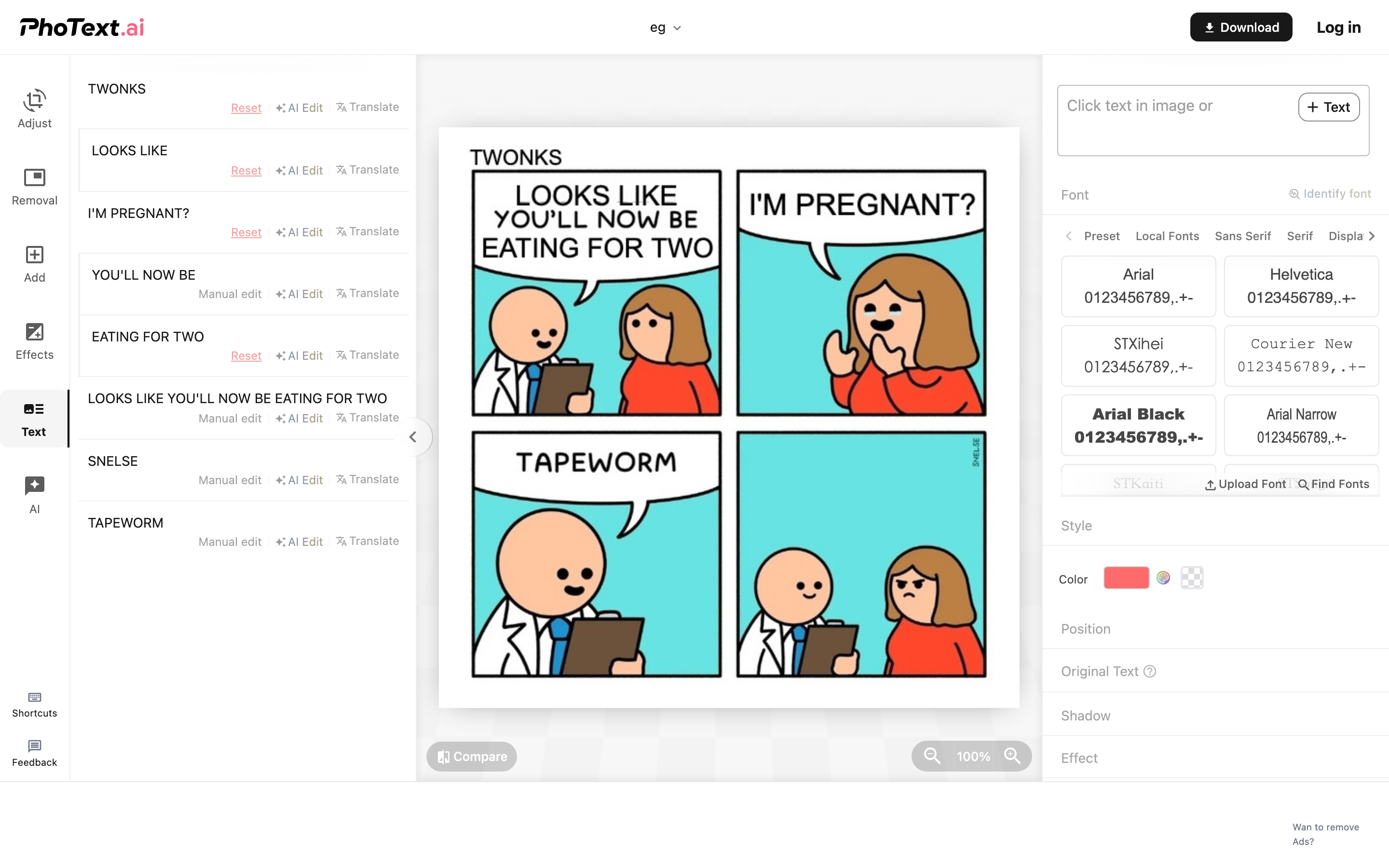 PhoText editor